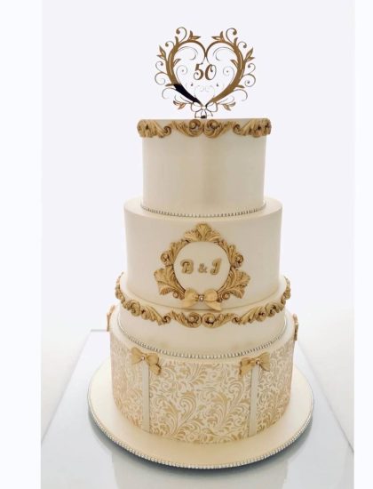 Golden Wedding Anniversary Cake With Rose Spray | Susie's Cakes